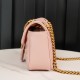 Gucci Marmont Messenger Bag in Pink, Small Size, with Leather Top Handle and Chain Shoulder Strap, Stitched V-Shaped Leather Material