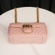 Gucci Marmont Messenger Bag in Pink, Small Size, with Leather Top Handle and Chain Shoulder Strap, Stitched V-Shaped Leather Material