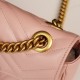 Gucci Marmont Messenger Bag in Pink, Small Size, with Leather Top Handle and Chain Shoulder Strap, Stitched V-Shaped Leather Material