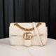 Gucci Marmont Messenger Bag in White, Small Size, with Leather Top Handle and Chain Shoulder Strap, Stitched V-Shaped Leather Material