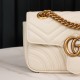 Gucci Marmont Messenger Bag in White, Small Size, with Leather Top Handle and Chain Shoulder Strap, Stitched V-Shaped Leather Material