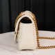 Gucci Marmont Messenger Bag in White, Small Size, with Leather Top Handle and Chain Shoulder Strap, Stitched V-Shaped Leather Material