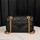 Gucci Marmont Messenger Bag in Black, Small Size, with Leather Top Handle and Chain Shoulder Strap, Stitched V-Shaped Leather Material