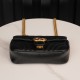 Gucci Marmont Messenger Bag in Black, Small Size, with Leather Top Handle and Chain Shoulder Strap, Stitched V-Shaped Leather Material