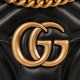 Gucci Marmont Messenger Bag in Black, Small Size, with Leather Top Handle and Chain Shoulder Strap, Stitched V-Shaped Leather Material