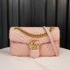 Gucci Marmont Sakura Pink, Large Size, with Leather Top Handle and Chain Shoulder Strap, Stitched V-Shaped Leather Material