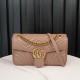 Gucci Marmont Milk Tea Brown, Large Size, with Leather Top Handle and Chain Shoulder Strap, Stitched V-Shaped Leather Material