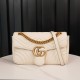 Gucci Marmont White, Large Size, with Leather Top Handle and Chain Shoulder Strap, Stitched V-Shaped Leather Material