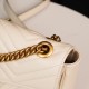 Gucci Marmont White, Large Size, with Leather Top Handle and Chain Shoulder Strap, Stitched V-Shaped Leather Material