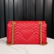 Gucci Marmont Large Red, Large Size, with Leather Top Handle and Chain Shoulder Strap, Stitched V-Shaped Leather Material