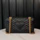 Gucci Marmont Black, Large Size, with Leather Top Handle and Chain Shoulder Strap, Stitched V-Shaped Leather Material