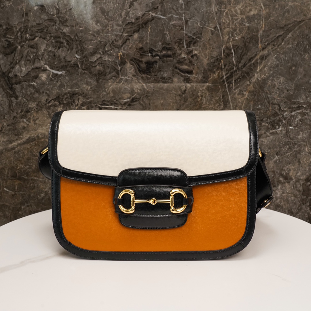 Gucci Horsebit 1955  All Leather Series Burnt Orange, Small Size, Made of Burnt Orange and White Leather