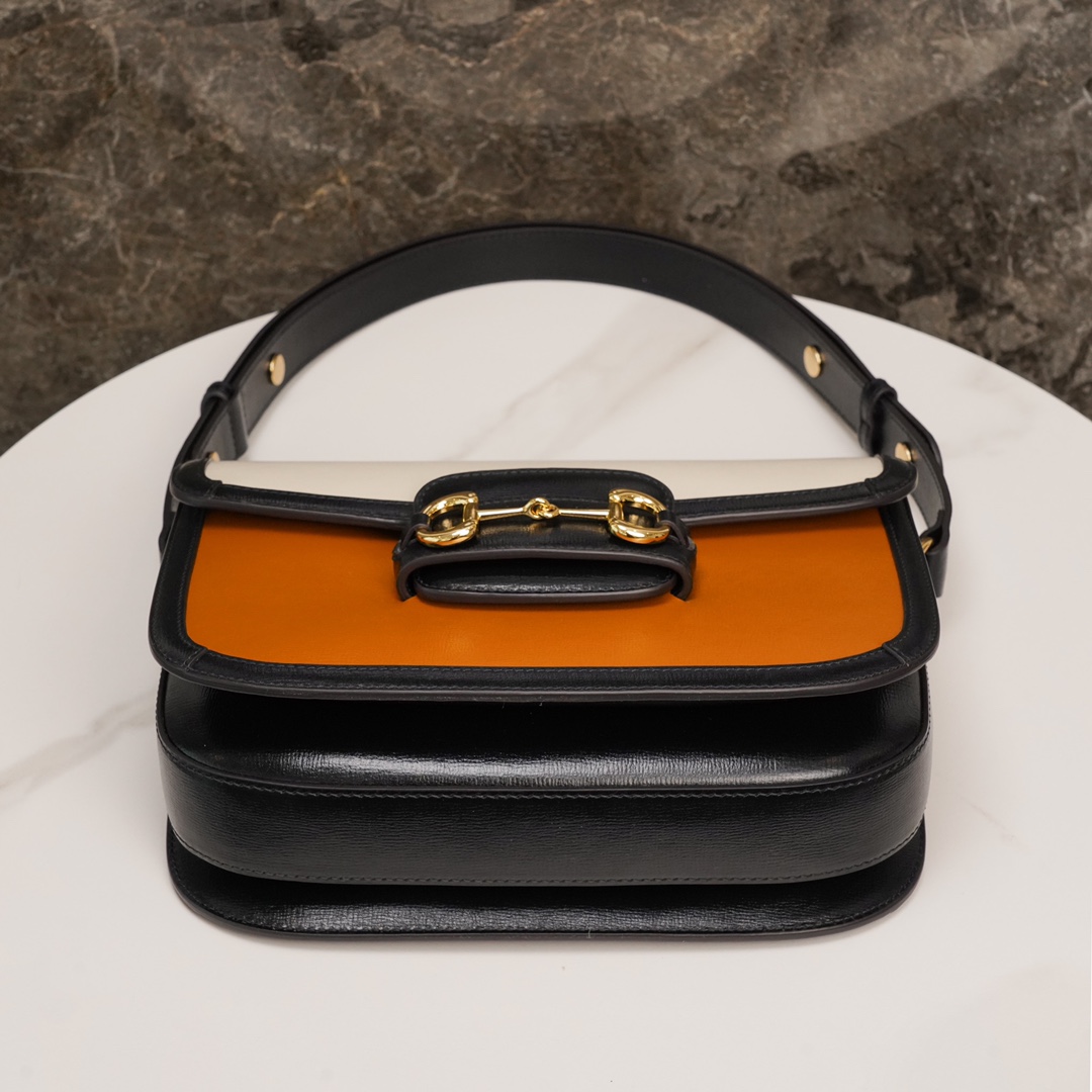 Gucci Horsebit 1955  All Leather Series Burnt Orange, Small Size, Made of Burnt Orange and White Leather