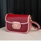 Gucci Horsebit 1955  All Leather Series Red-Pink Color Block, Small Size, Made of Ruby Red Leather Tones