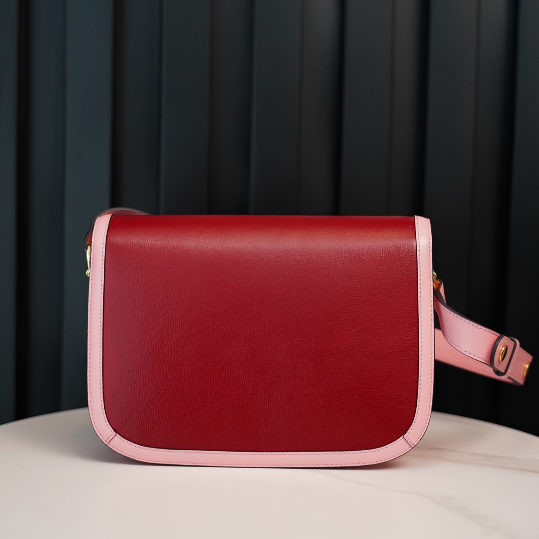 Gucci Horsebit 1955  All Leather Series Red-Pink Color Block, Small Size, Made of Ruby Red Leather Tones