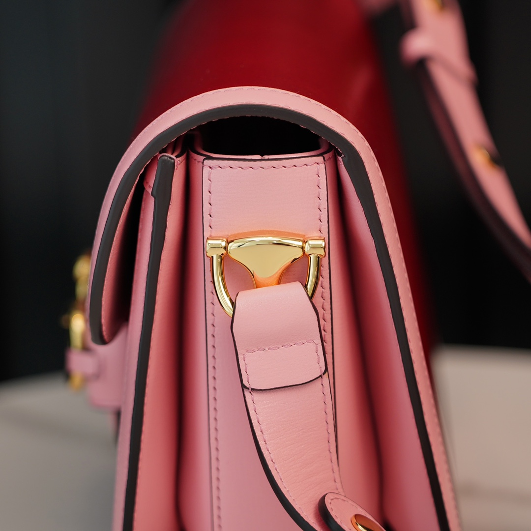 Gucci Horsebit 1955  All Leather Series Red-Pink Color Block, Small Size, Made of Ruby Red Leather Tones