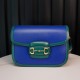 Gucci Horsebit 1955  All Leather Series Sapphire Blue, Small Size, Made of Blue and Green Twill Stitched Leather