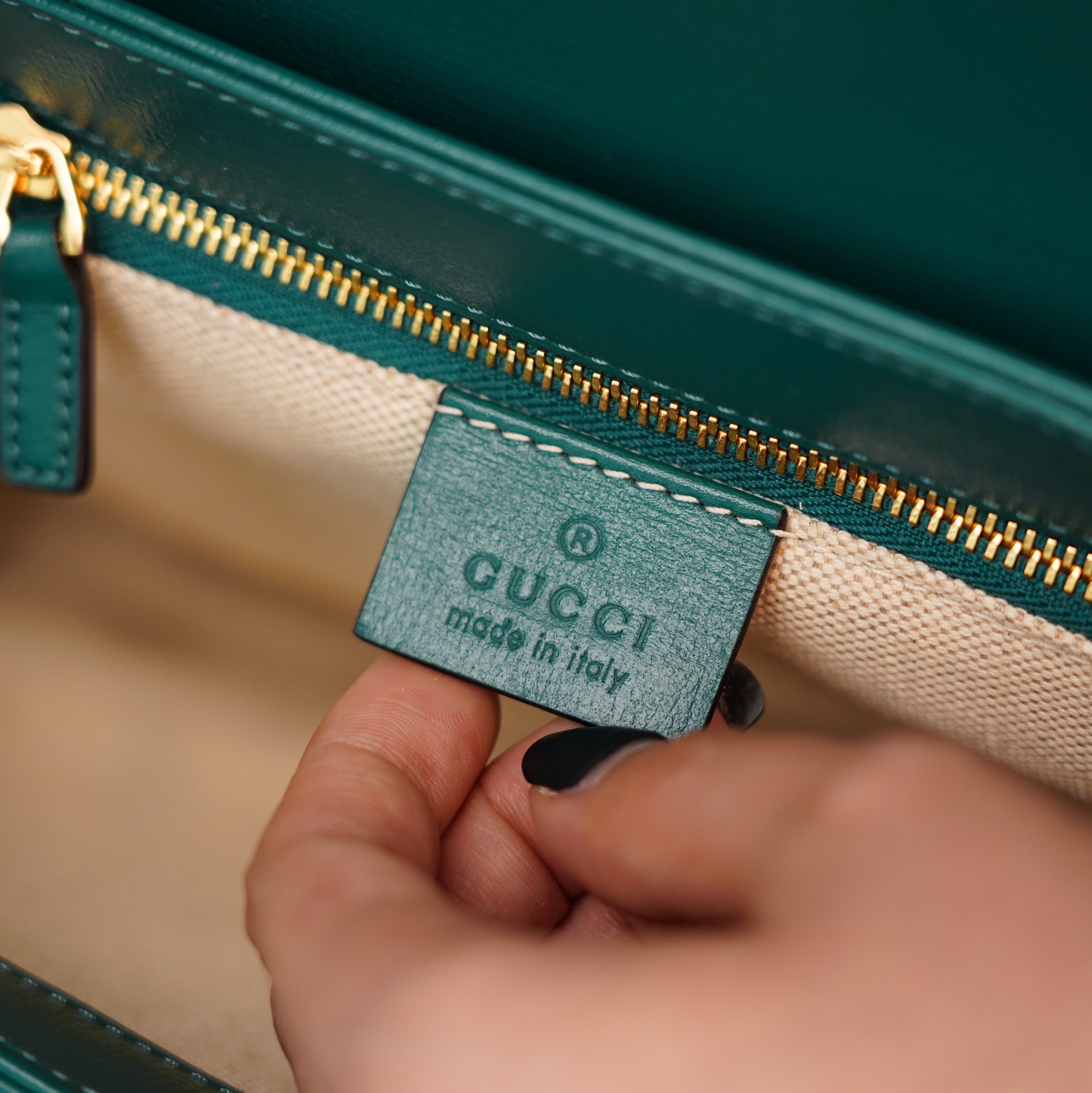 Gucci Horsebit 1955  All Leather Series Sapphire Blue, Small Size, Made of Blue and Green Twill Stitched Leather