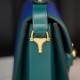 Gucci Horsebit 1955  All Leather Series Sapphire Blue, Small Size, Made of Blue and Green Twill Stitched Leather