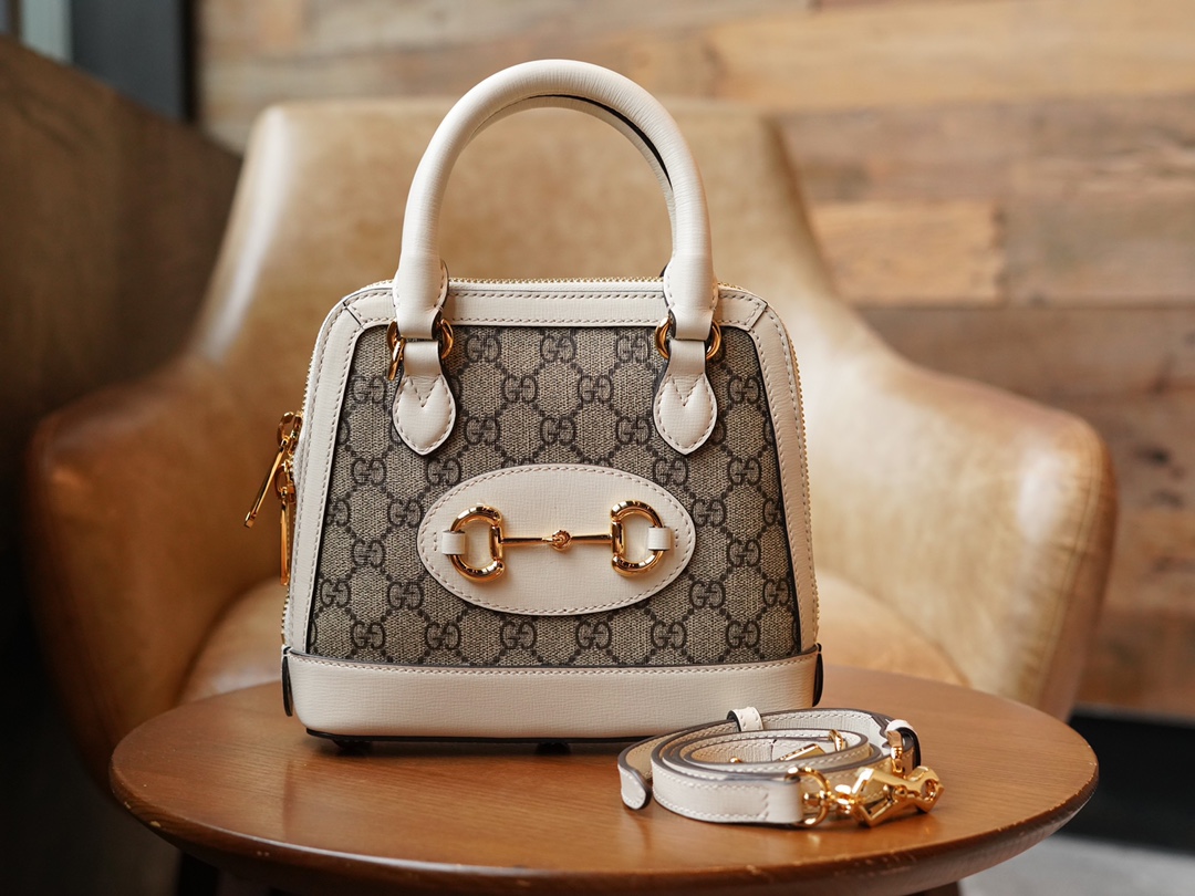 Gucci Horsebit 1955 Series Mini Shell Bag, White