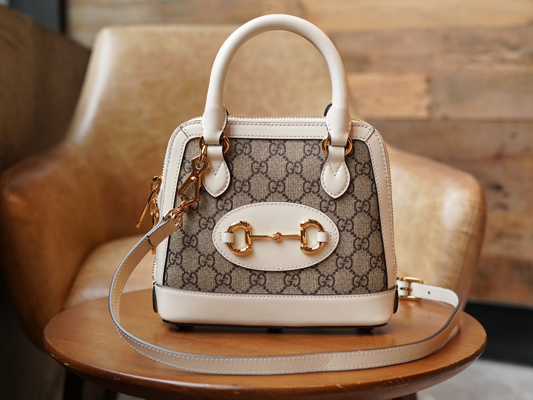 Gucci Horsebit 1955 Series Mini Shell Bag, White