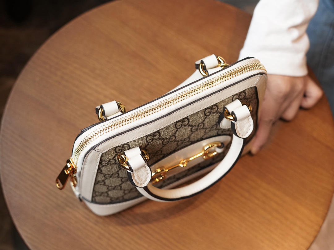 Gucci Horsebit 1955 Series Mini Shell Bag, White