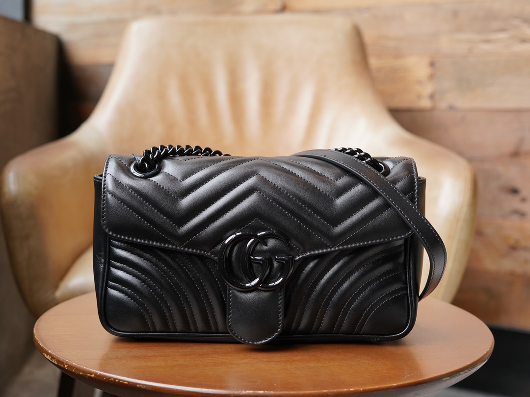 GG Marmont Series Small Handbag, Black Gun Color