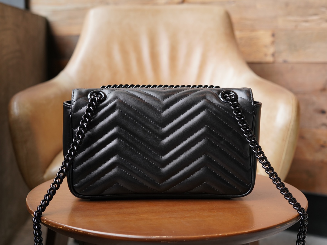 GG Marmont Series Small Handbag, Black Gun Color