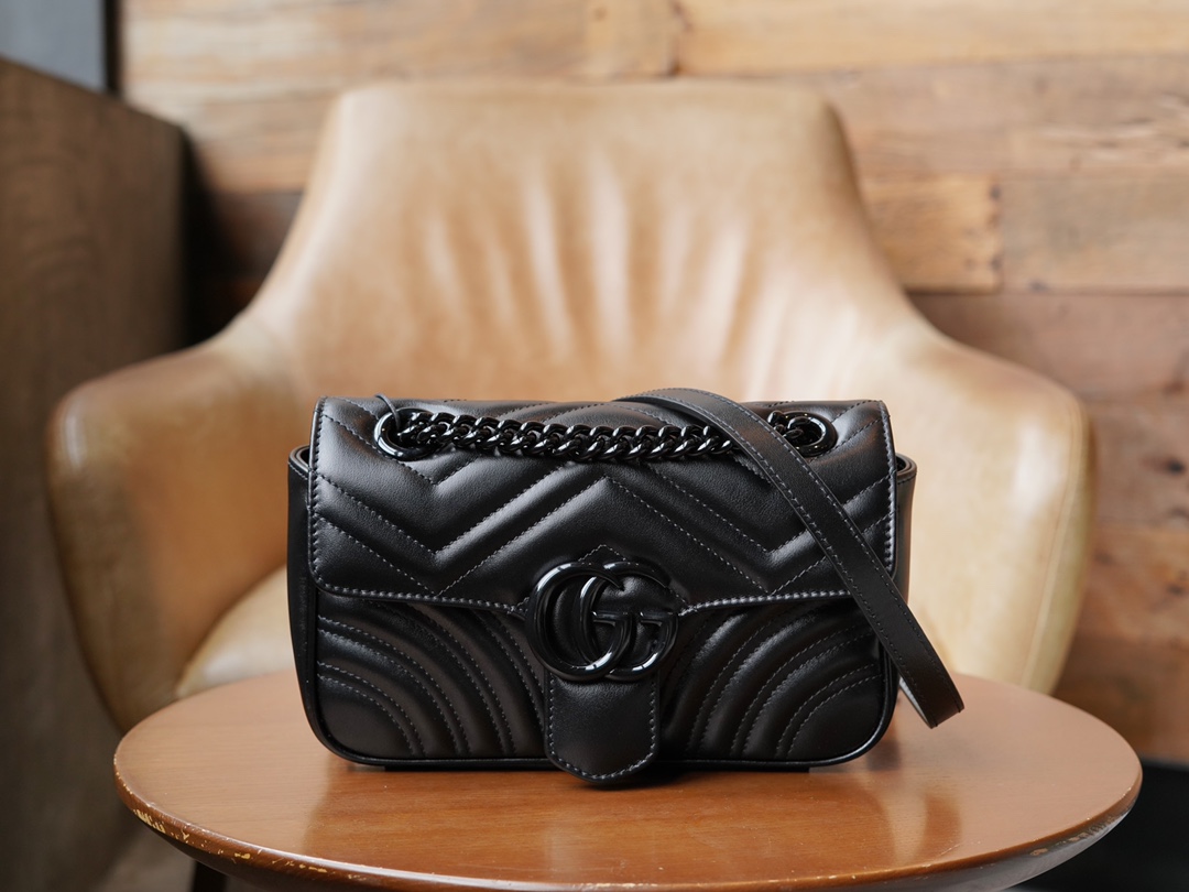 GG Marmont Series Mini Handbag, Black Gun Color