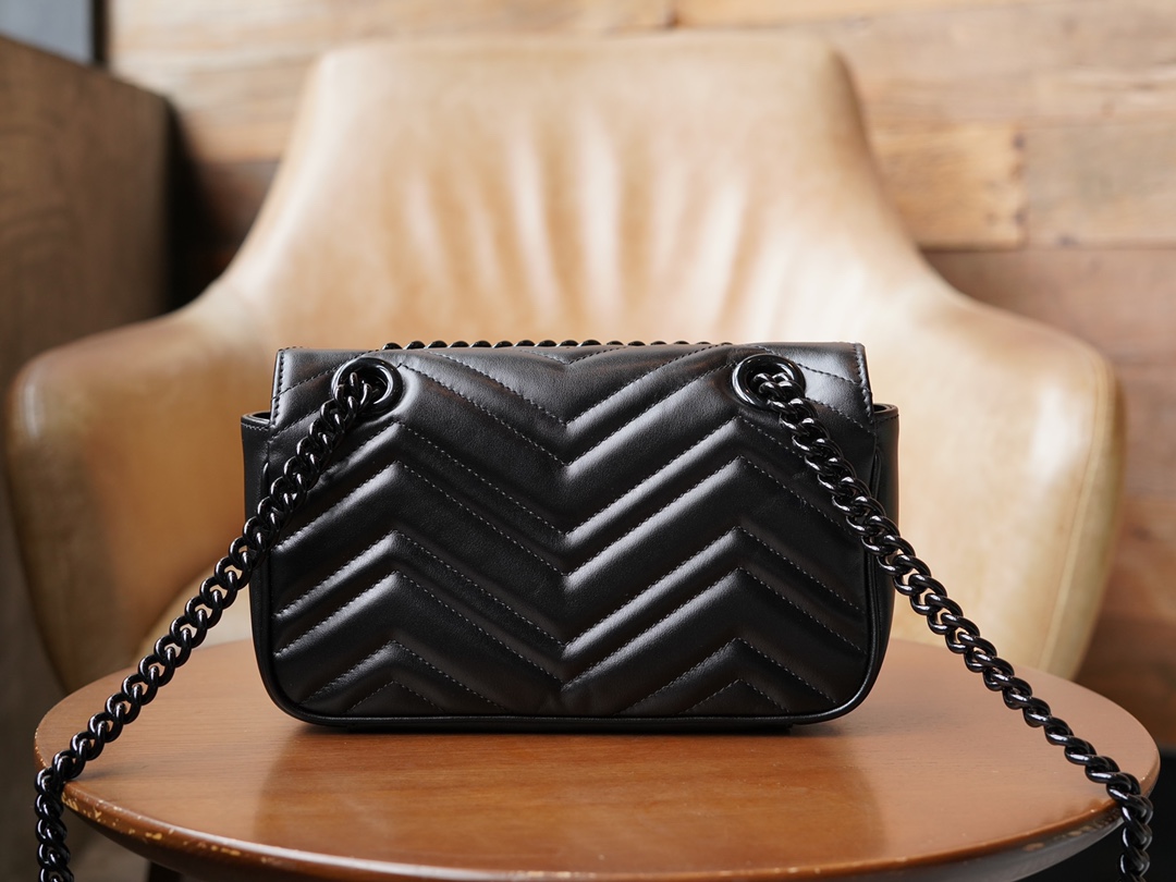 GG Marmont Series Mini Handbag, Black Gun Color