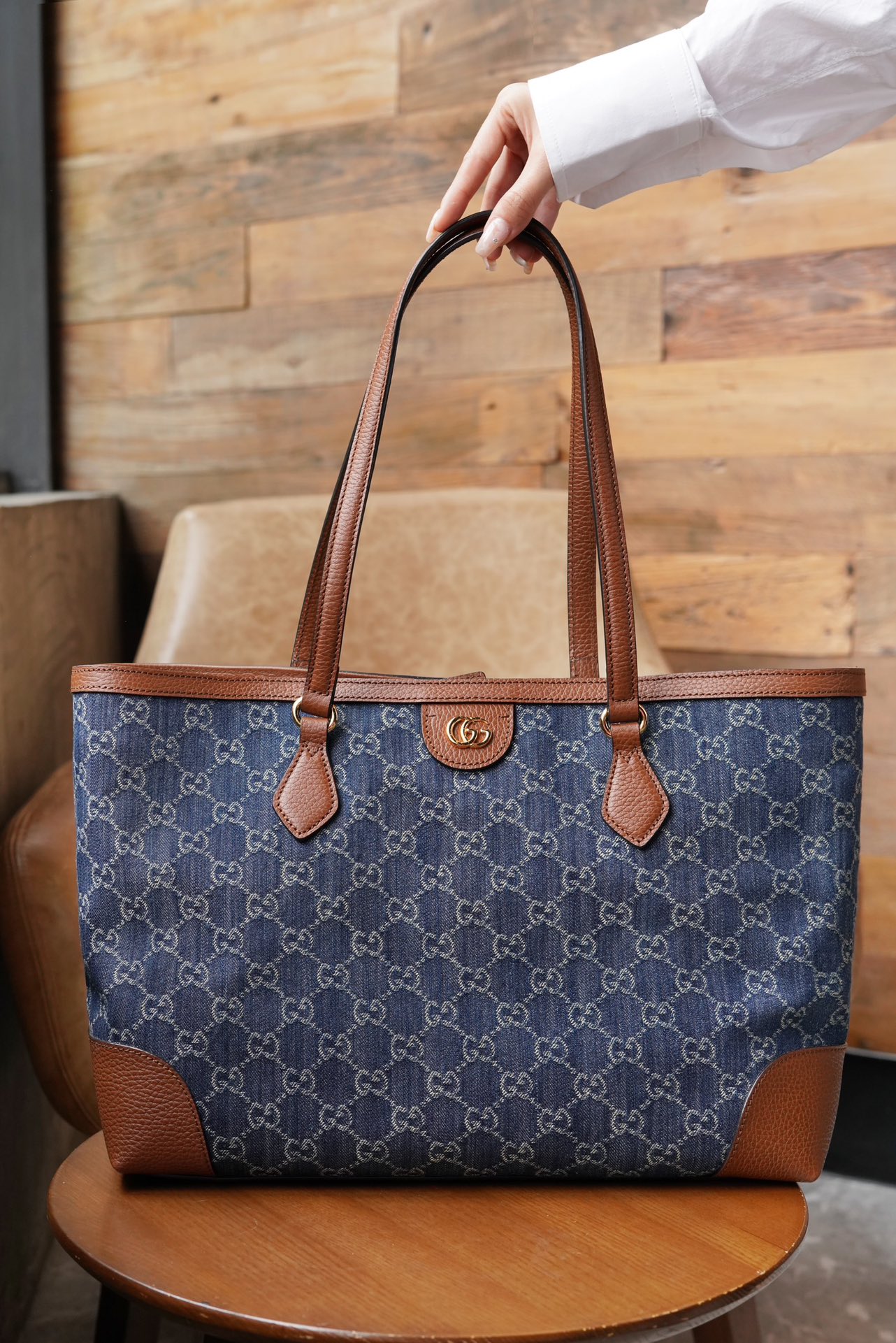 GG Denim Series Ophidia Medium Tote Bag