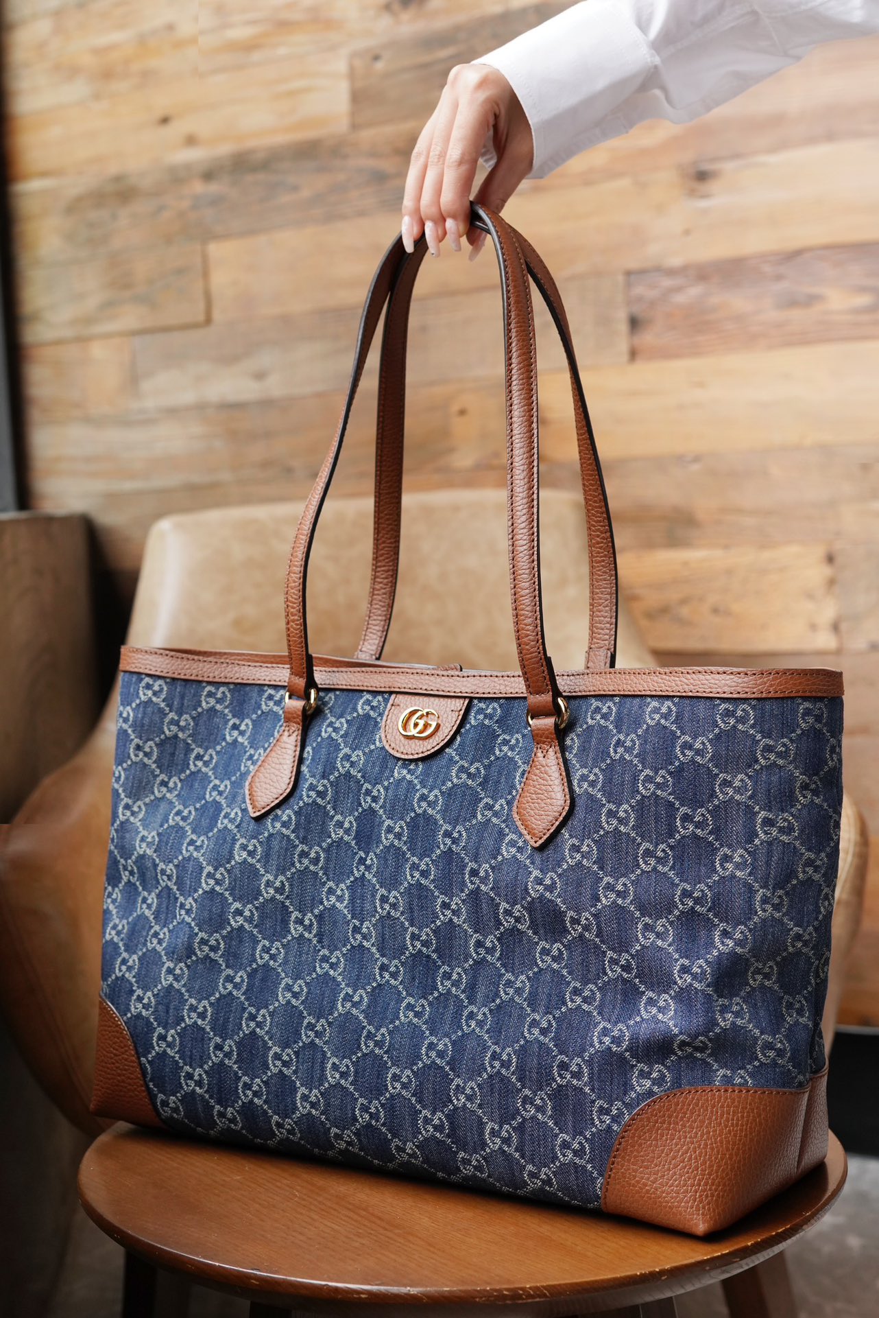 GG Denim Series Ophidia Medium Tote Bag