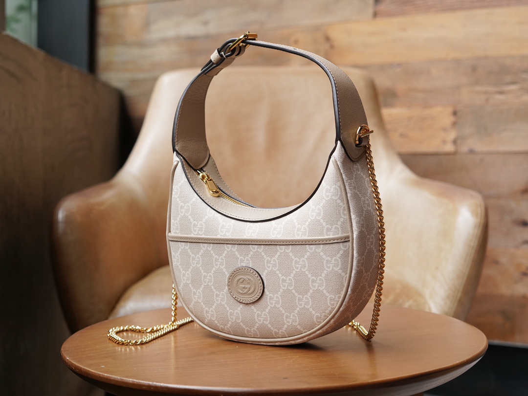 GG Half Moon Shaped Mini Handbag, Oatmeal