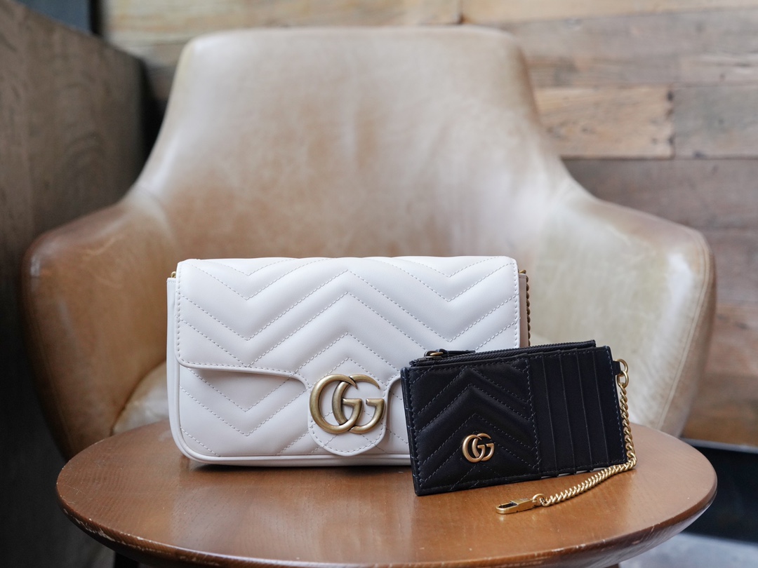 GG Marmont Mini Handbag (with Card Case), White