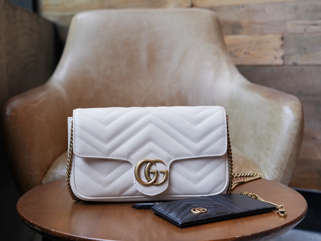 GG Marmont Mini Handbag (with Card Case), White