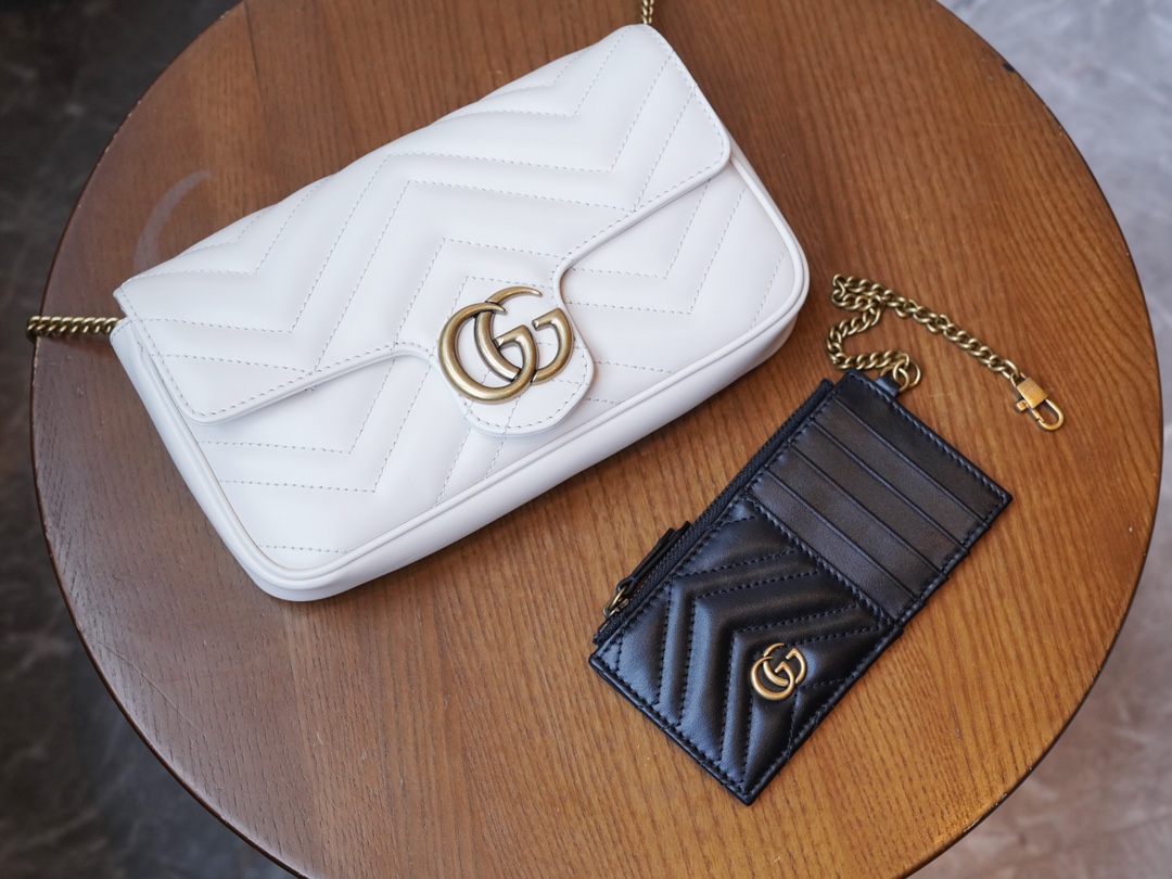 GG Marmont Mini Handbag (with Card Case), White