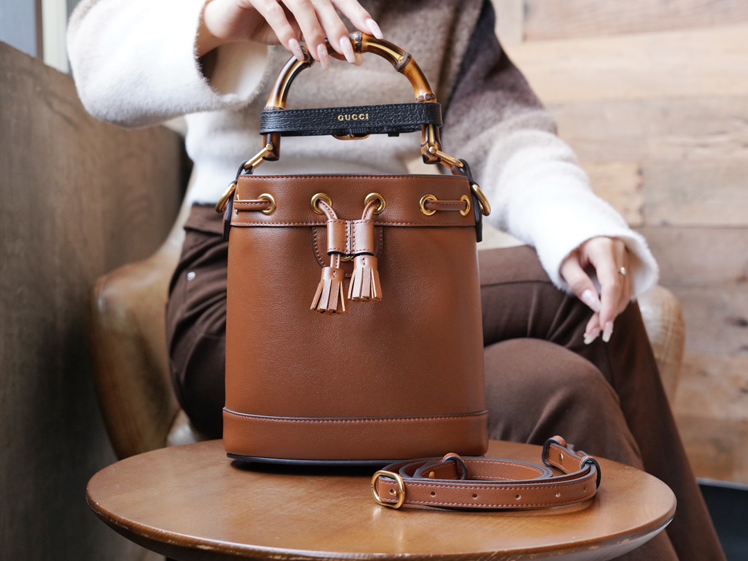 Diana Bamboo Mini Bucket Bag, Brown