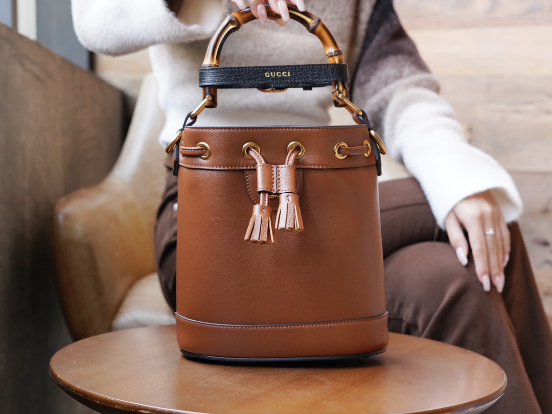 Diana Bamboo Mini Bucket Bag, Brown