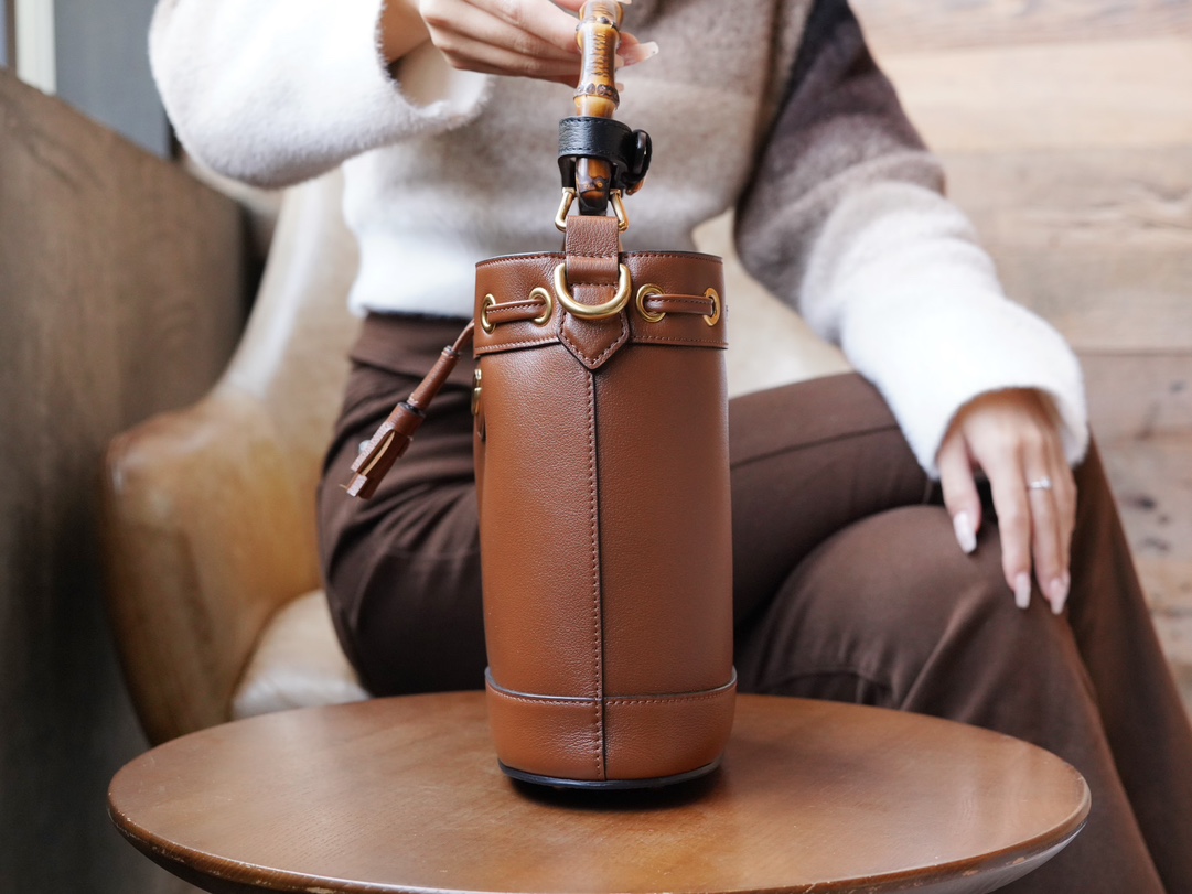 Diana Bamboo Mini Bucket Bag, Brown