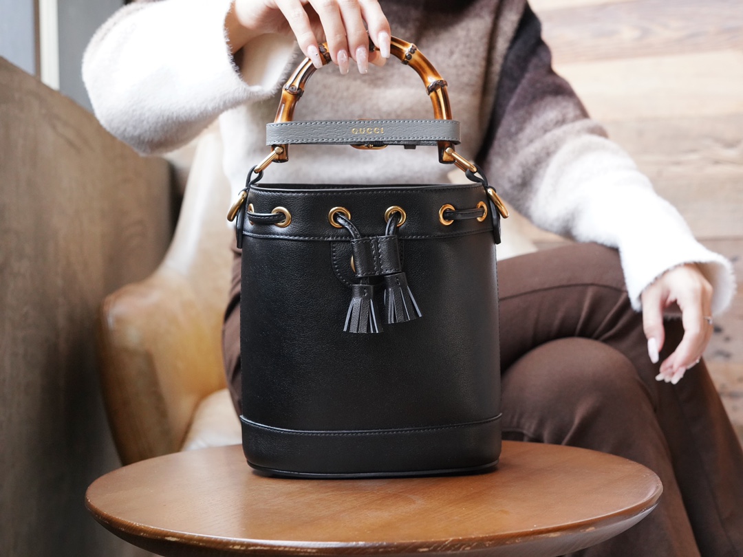 Diana Bamboo Mini Bucket Bag, Black