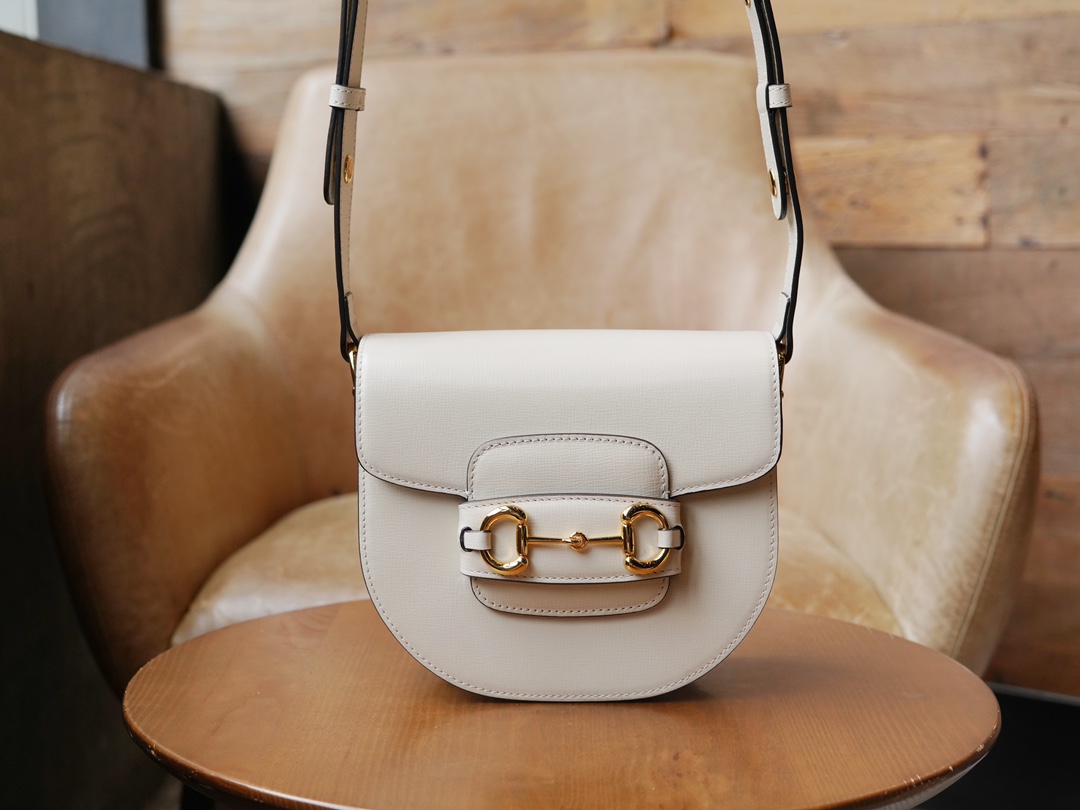 Horsebit 1955 Series Mini Half-Moon Handbag, White