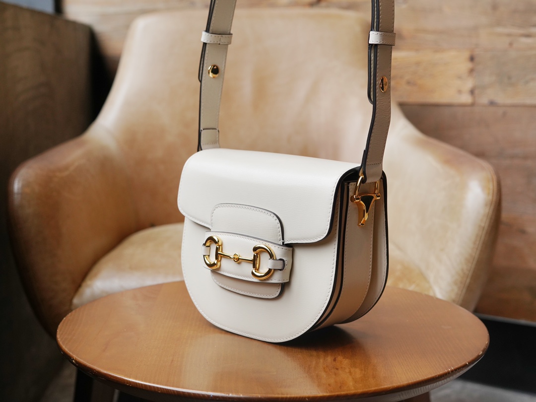 Horsebit 1955 Series Mini Half-Moon Handbag, White