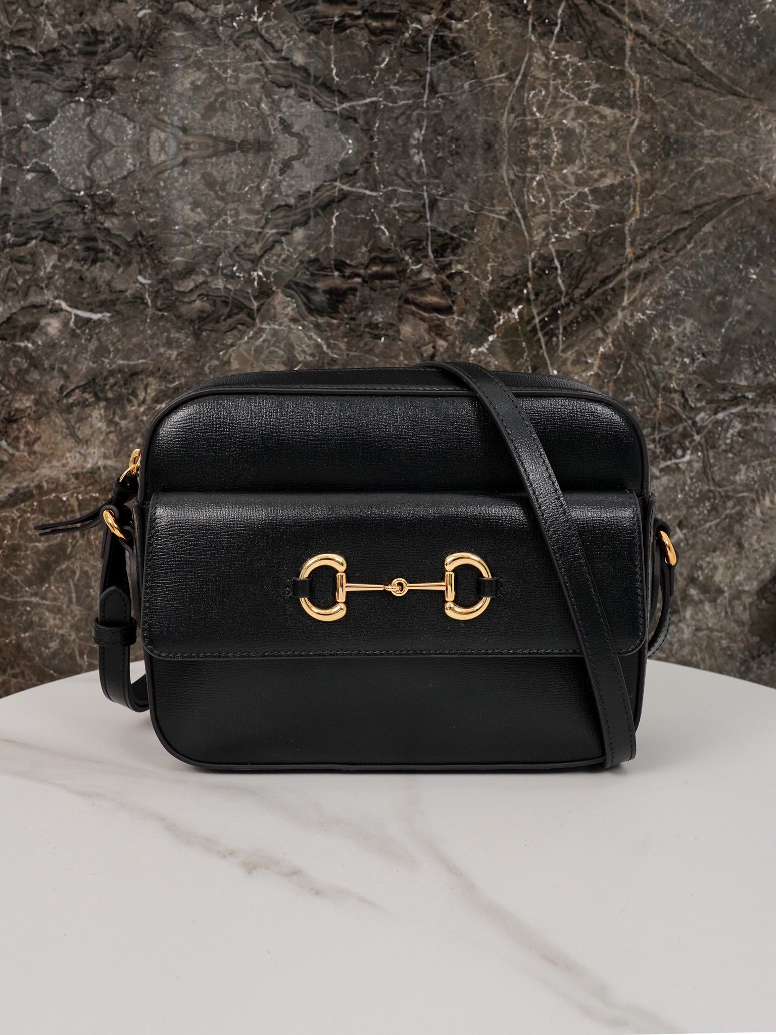 Gucci Horsebit 1955 Series Full Leather Camera Bag - Black