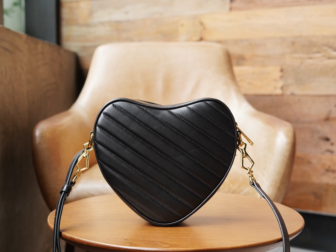 Double G Interlocking Mini Heart-shaped Shoulder Bag - Black