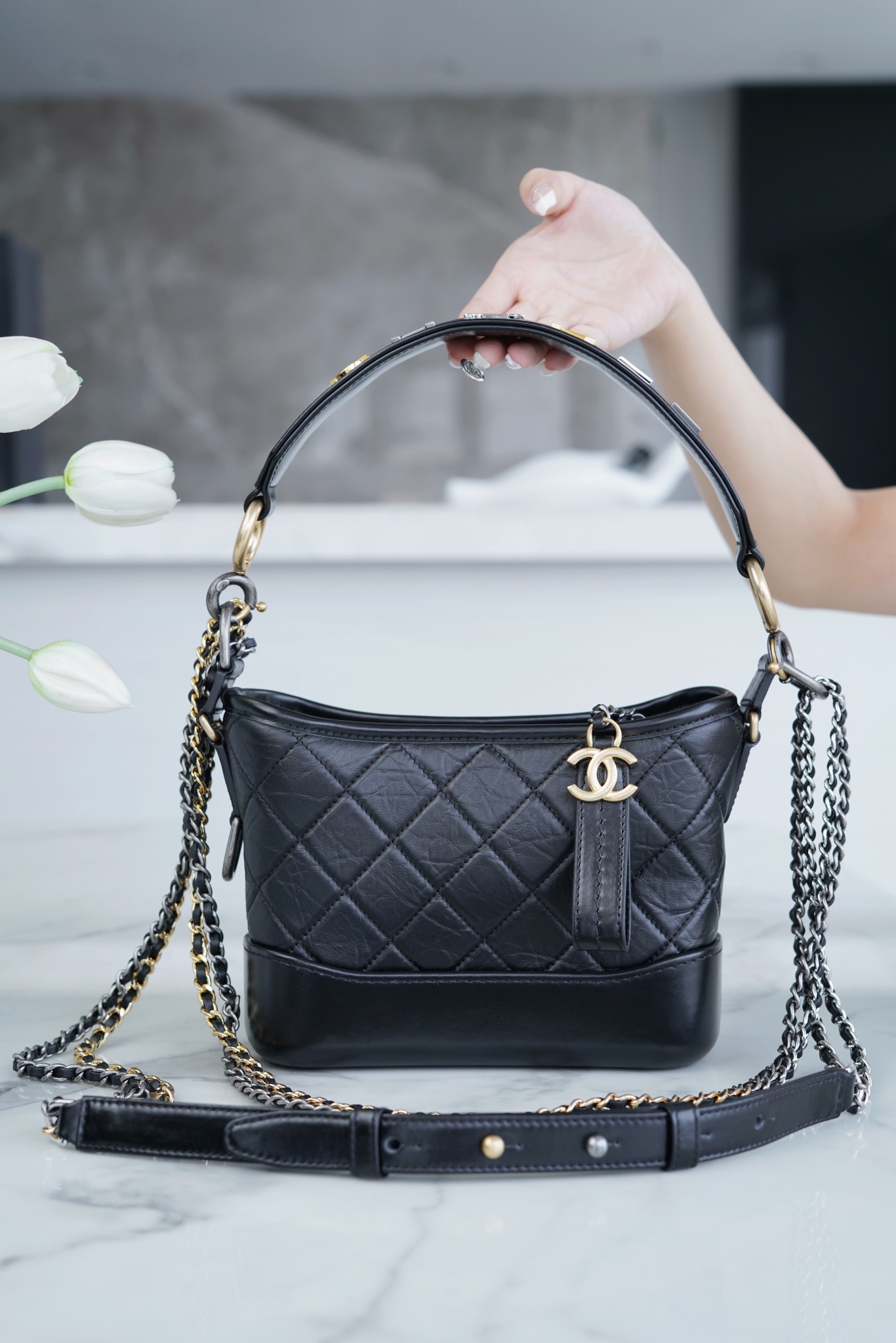 Chanel Gabrielle Classic Tote Bag Black Small Calfskin  