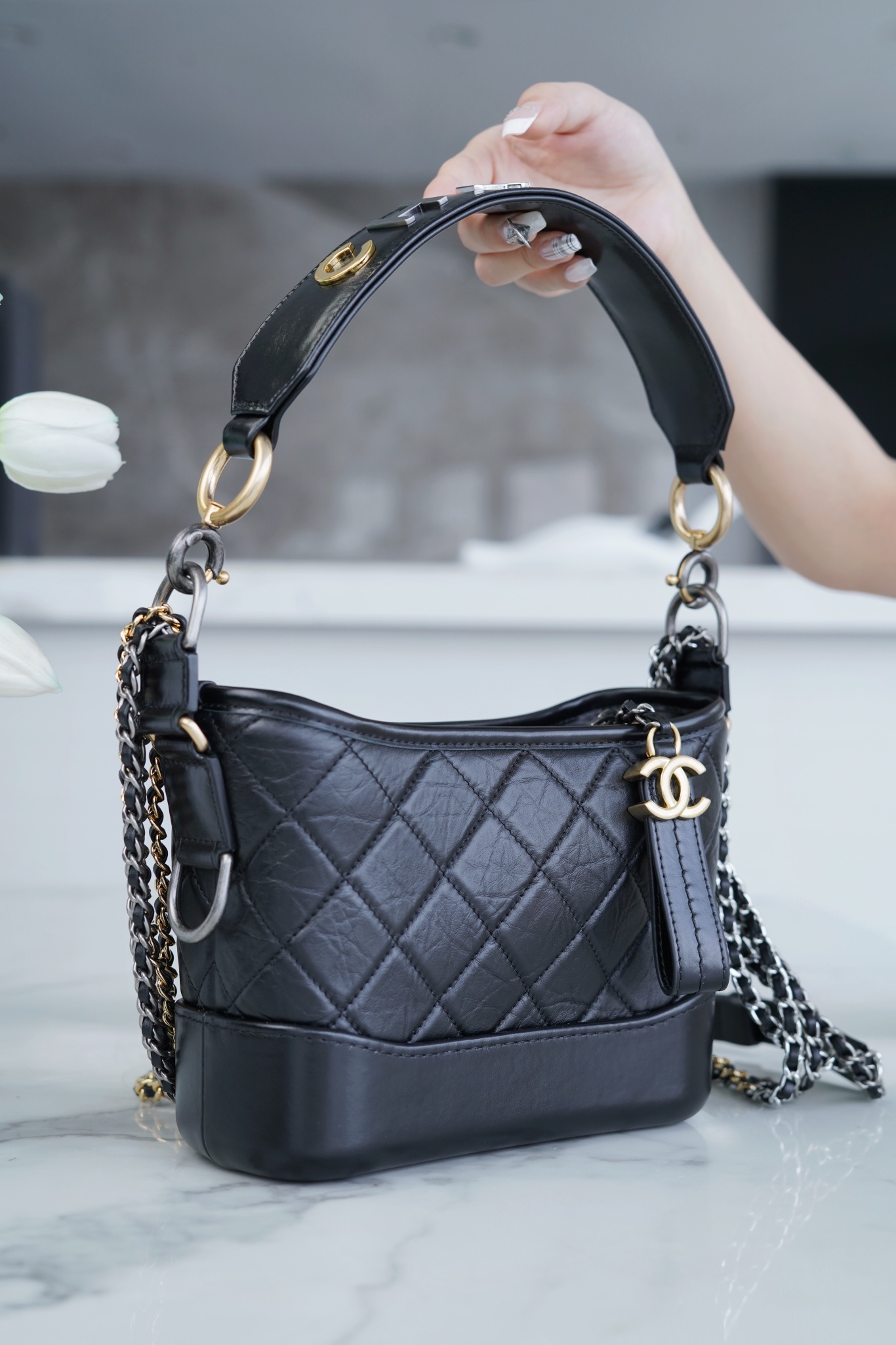 Chanel Gabrielle Classic Tote Bag Black Small Calfskin  