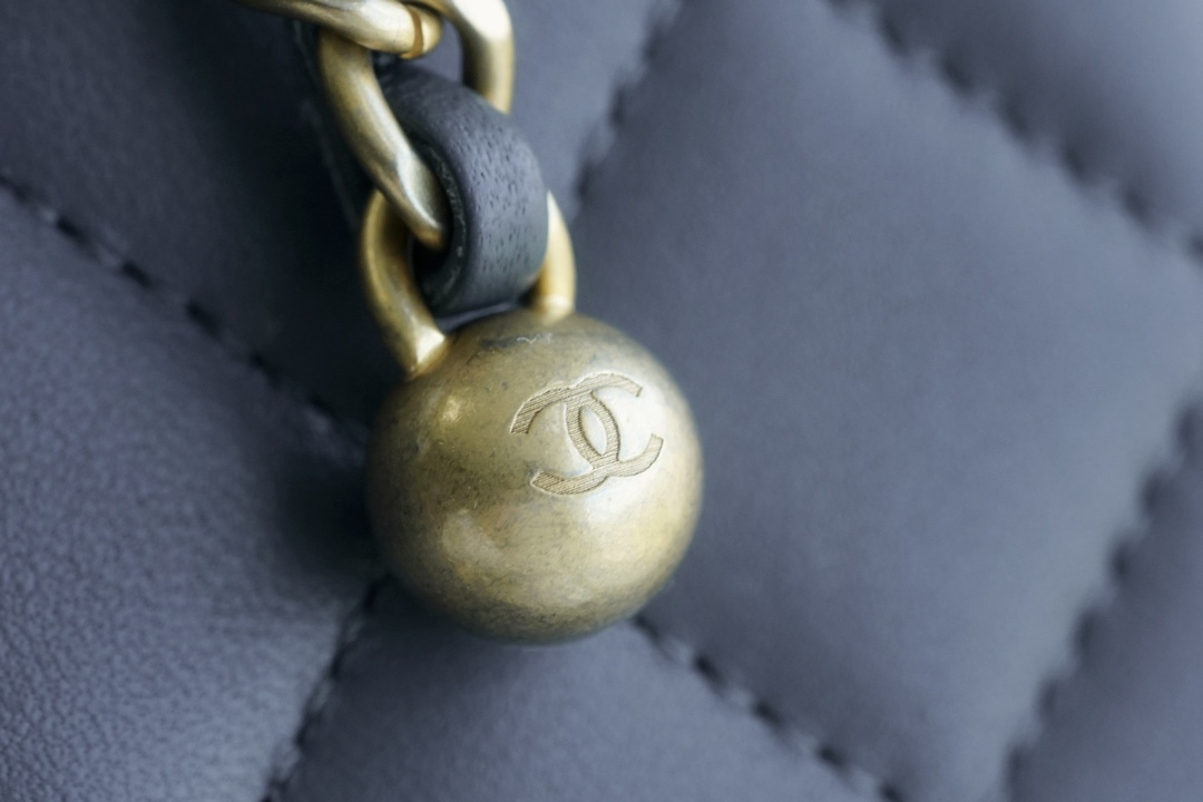 Chanel 23K Classics Flap Bag Metal Ball Square Fatty Dark Grey Most Beautiful Gold Ball Fatty  