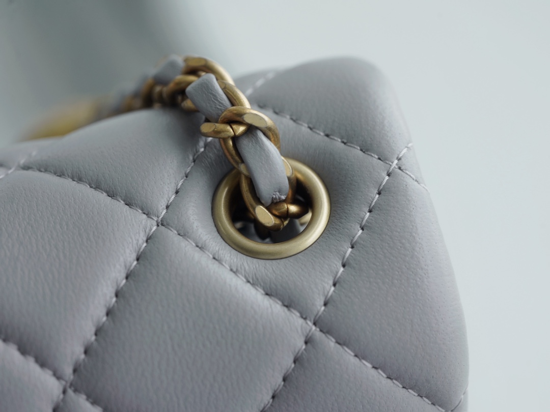 Chanel 23K Classics Flap Bag Metal Ball Square Fatty Light Grey Most Beautiful Gold Ball Fatty  