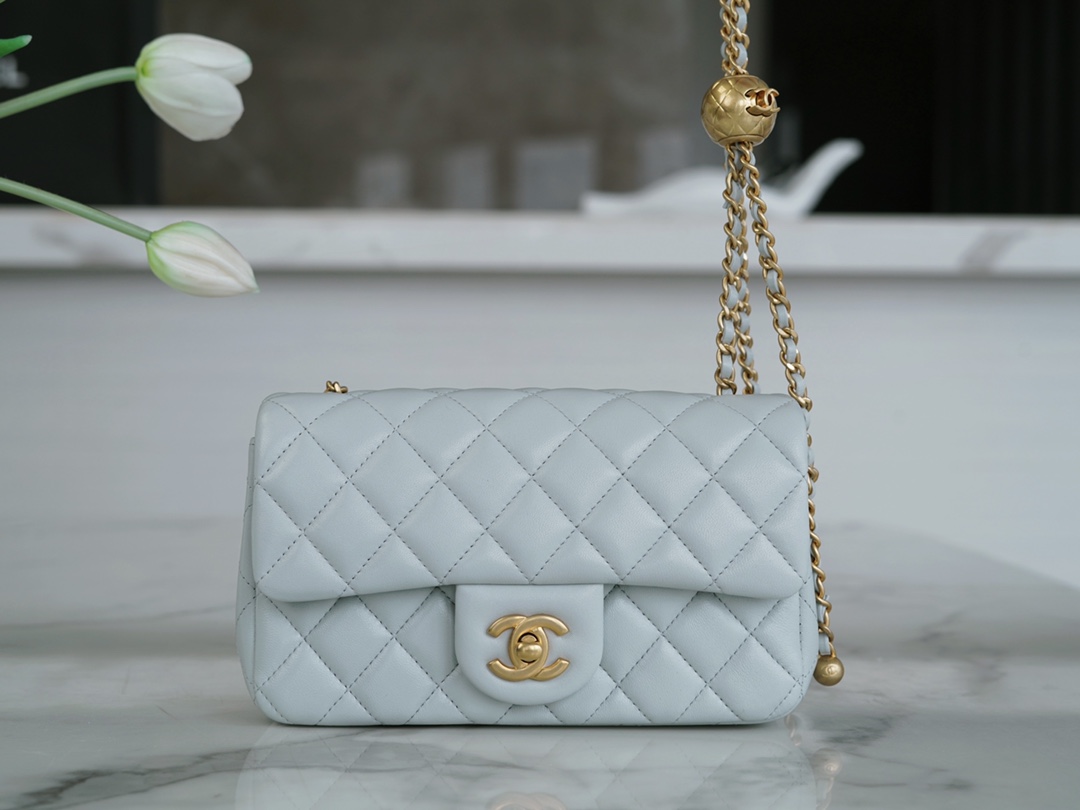 Chanel 23C Classics Flap Bag Metal Ball Mini Glacier Grey Blue  