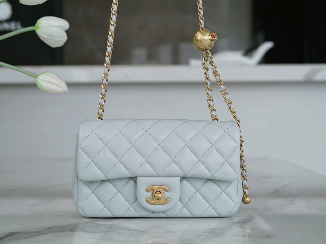 Chanel 23C Classics Flap Bag Metal Ball Mini Glacier Grey Blue  